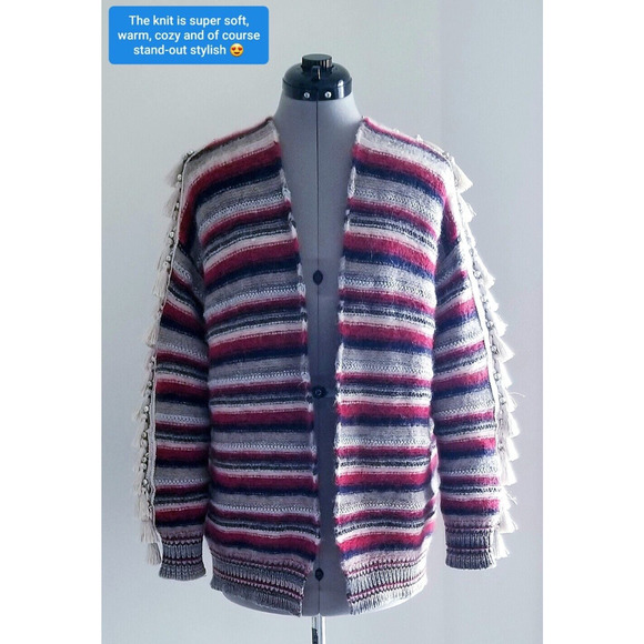 BASE MILANO superrr warm cozy "alpaca-knit-blend" tassel intermix sweater $695 s - Picture 11 of 11